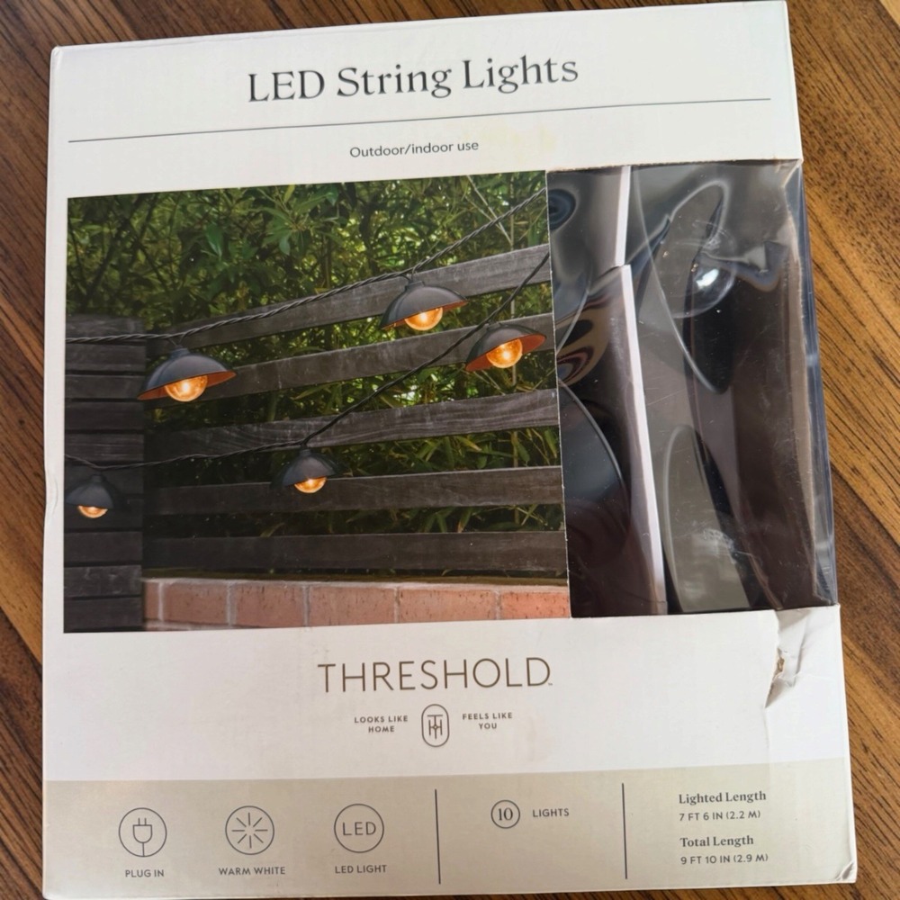 Threshold MCM Dome LED String Lights 10ct Black Outdoor Patio Retro Lot 2 NEW